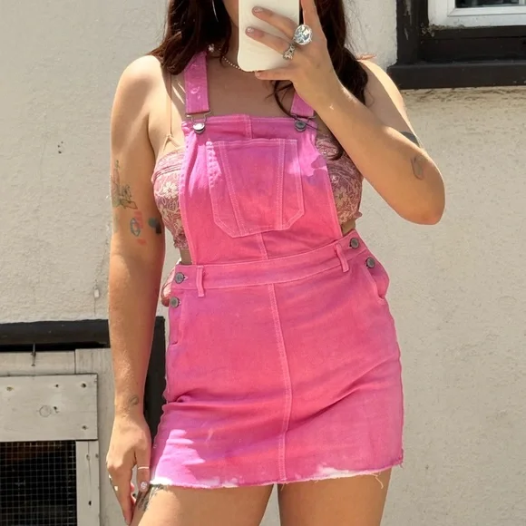 💖 Dyed + Bleached Denim Overalls Skirt – Size M - Picture 2 of 8